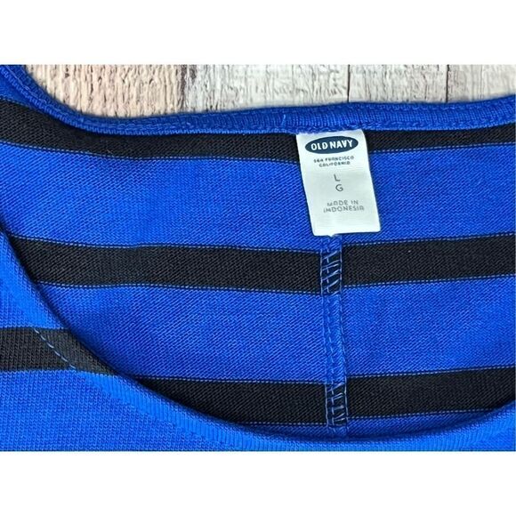 Old Navy Heavyweight Knit Blue Black Striped A-line Dress Sz Large NWOT - Picture 5 of 11